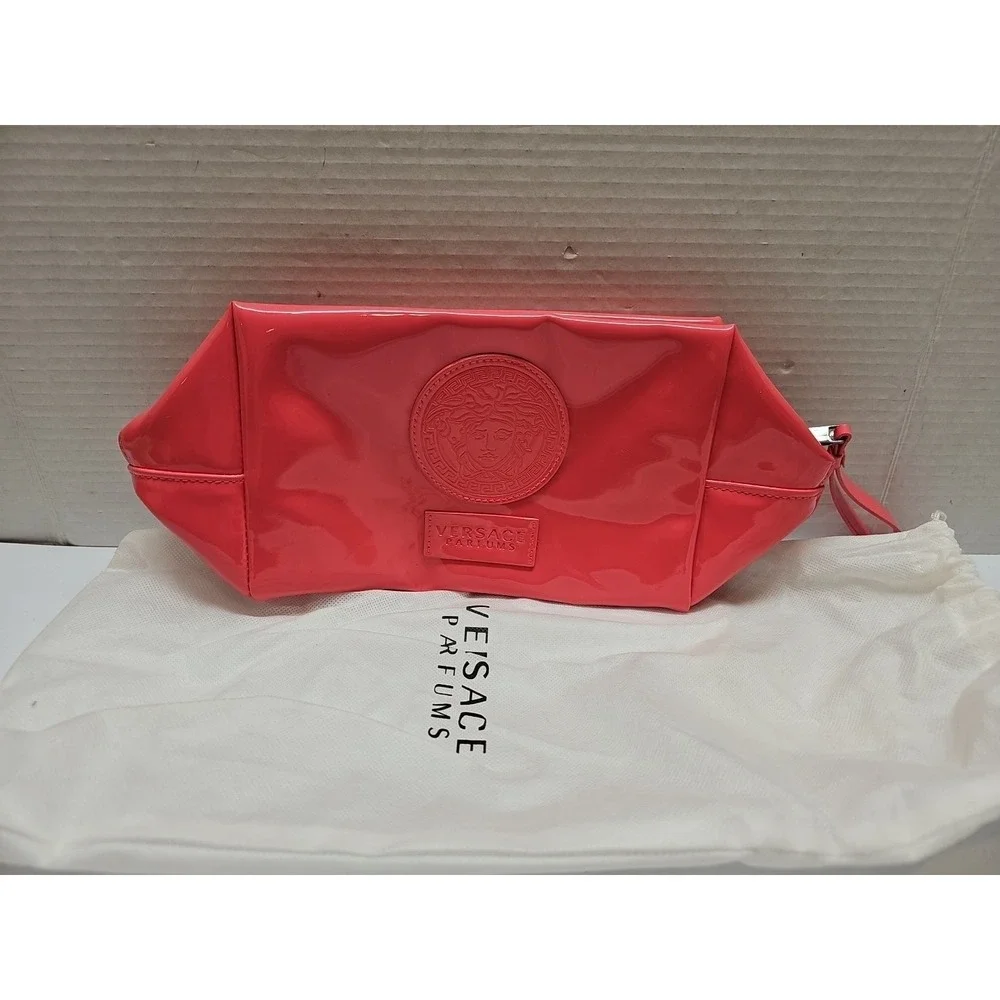 VERSACE Perfumes Pink Patent Vanity Case Pouch Bag Case Cosmetic Makeup 13x6in